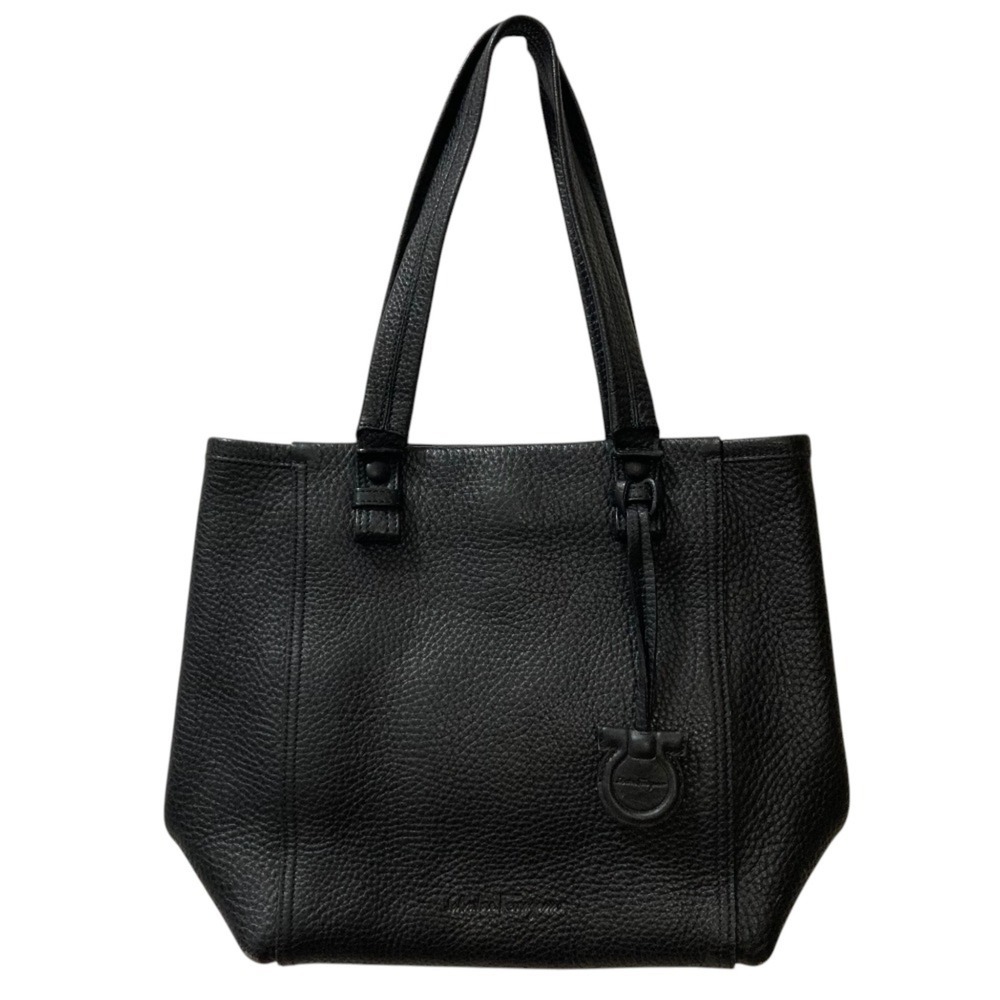 Salvatore Ferragamo Gancini Leather Tote Bag with Keyring AF-21 5767 Black Wo...
